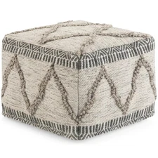 Sweeney Boho Square Pouf in Grey, Natural Handloom Woven Pattern for the Livi...