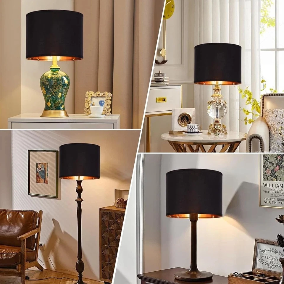 Juego de 2 pantallas de lámpara negras para tambor medianas doradas de 12 pulgadas de repuesto para  Foto 2 de 4