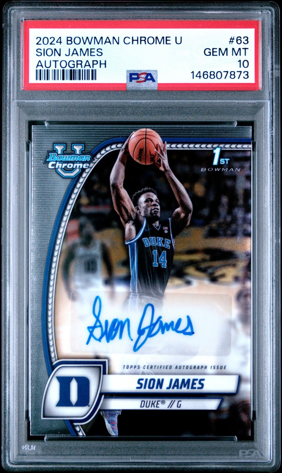 PSA 10 - SION JAMES Auto - 2024 Bowman Chrome University Autograph Rookie - DUKE