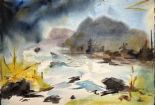 An Inland Waterway–Charlotte Hoffman–Medium Size Watercolor–Mid 20th NY Artist