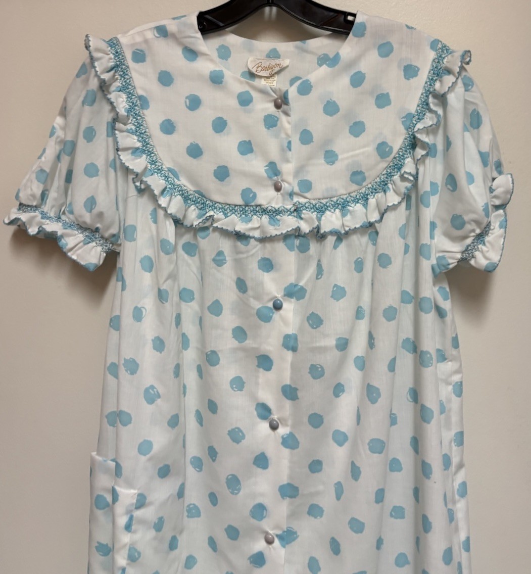 Vintage Barbizon Seraphim Batiste Blue White Polka Dot Nightgown