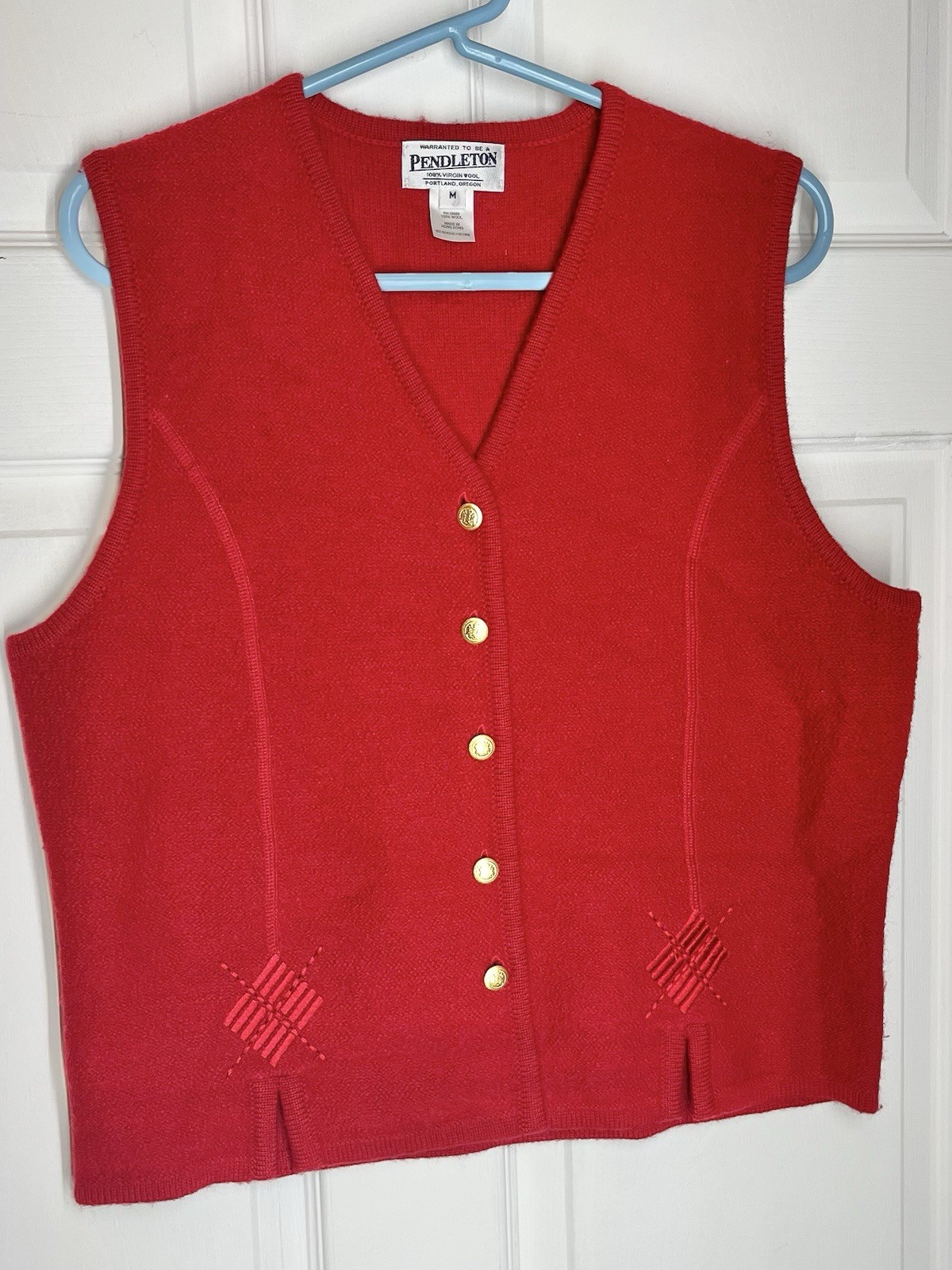 Pendleton 100% Wool Vest Red With Gold Buttons Women’s Size Medium