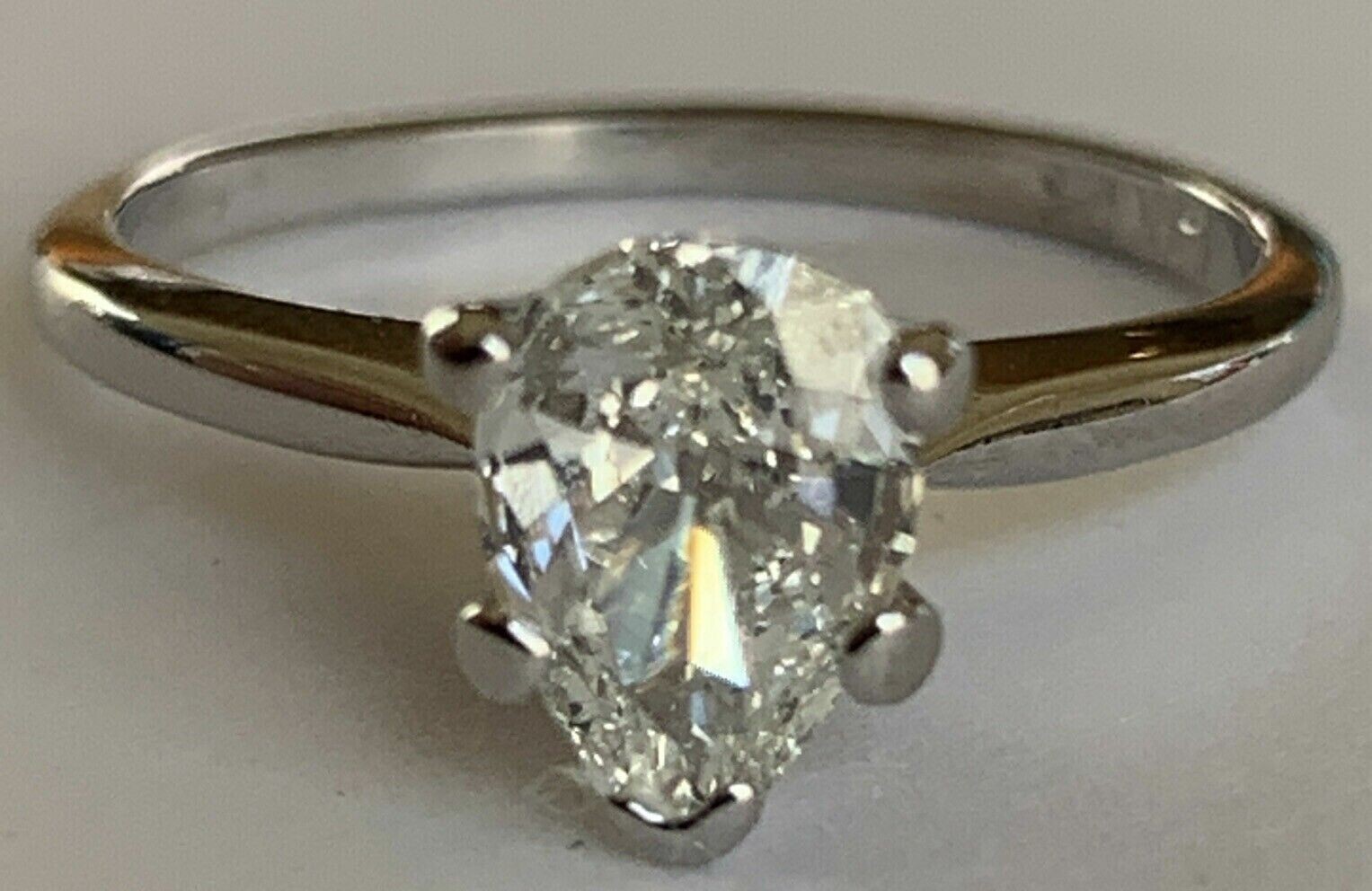 Anillo de compromiso solitario 1,50 quilates pera diamante oro blanco de 14 k...