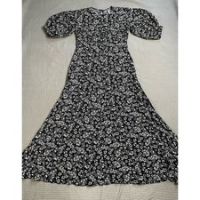 Free People Jessie Floral Midi Dress 0 Womens Black Cream Puff Sleeve Boho