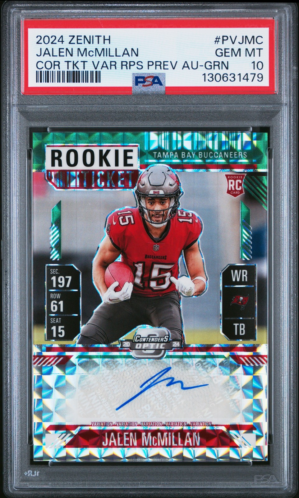 Jalen McMillan Panini Zenith Contenders Optic Rookie Ticket Variation Rps Preview Autographs #PVJMC Green