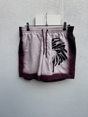Dries Van Noten Rose Burgundy Degrade Printed Swim Shorts with Wing print Size L