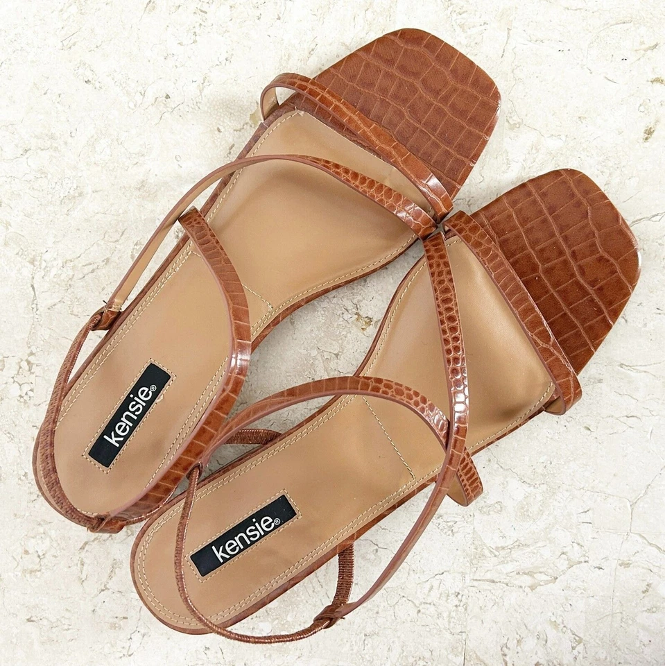 NUEVO Sandalias Kensie Alligator Textura Cocodrilo 10 M Marrón Imitación Cuero Vegano Zapatos Foto 3 de 4