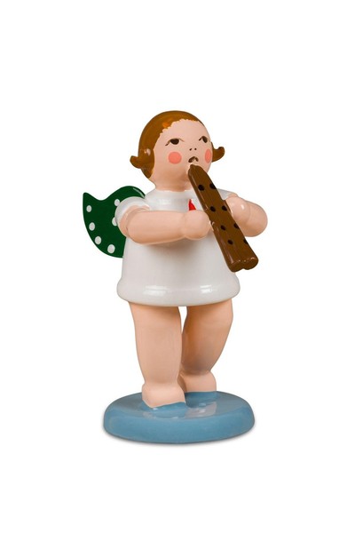 Engel Mit DoppelflöTe Mit Krone HöHe Ca. 6Cm NEU Holzengel Holzfigur Musizierend-image