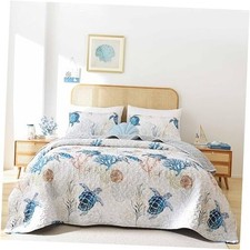 Coastal Quilt Set Size - Ocean Print Lightweight Soft King Sea Turtle