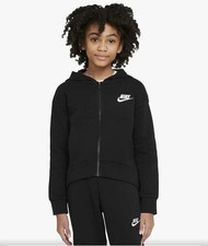 Nike Girl's Sportswear Club Soft Fleece Full-Zipper Hoodie Black Small New