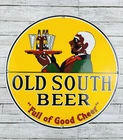 VINTAGE 12" OLD SOUTH BEER BREWERY SODA POP PORCELAIN GAS OIL PUMP STATION SIGN