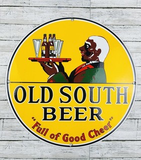 VINTAGE 12" OLD SOUTH BEER BREWERY SODA POP PORCELAIN GAS OIL PUMP STATION SIGN