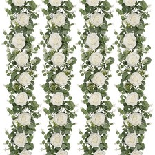 White Artificial Eucalyptus Garlands 4Pcs 26ft with Roses