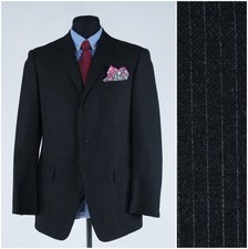 Mens Striped Blazer 40R UK Size OVERBECK Black Felt Wool Sport Coat Jacket