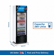 OLI 280L Single Glass Door Display Fridge - Bar Drink and Bottle Cooler Black