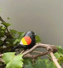 Hand Carved Red-Winged Blackbird Figurine, Painted Wooden Bird Statue Decor