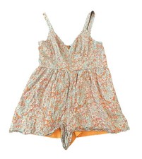 American Eagle Floral Romper Womens L Orange Cottagecore Boho Smocked Back Y2K