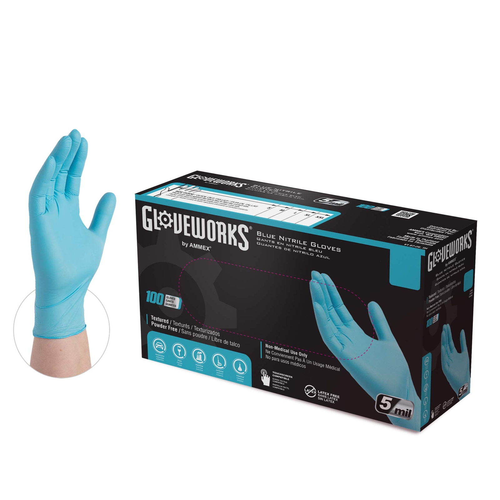 Blue Disposable Nitrile Industrial Gloves, 5 Mil, Latex & -Free, Food-Safe, T...