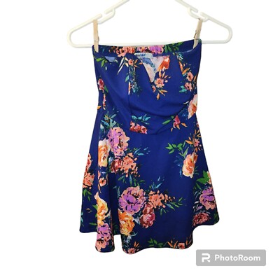 Bailey Blue strapless floral mini dress crochet M Blue Pink | eBay