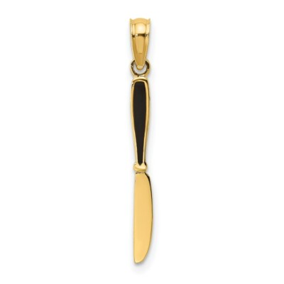14K Gelbgold mit schwarzer Emaille 3-D Tafelmesser Anhänger
