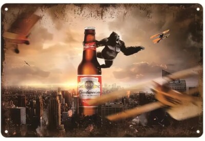 KING KONG FIGHTING BI-PLANES BUDWEISER TIN SIGN - 8'''X12''