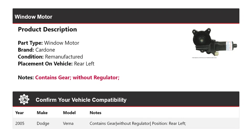 Dodge Verna 2005 ventana motor trasero izquierdo cardone Foto 2 de 4