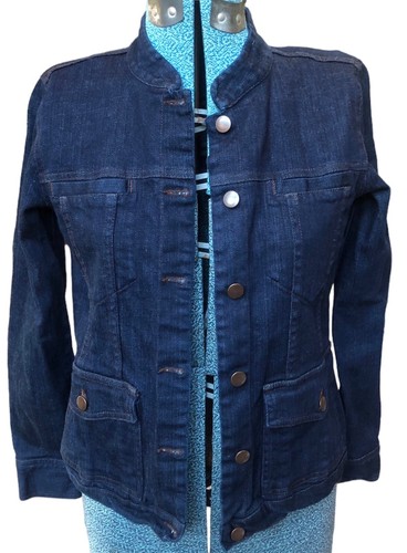 Eileen Fisher dunkelblaue langärmelige Jeansjacke aus Denim X-Small Messingknöpfe - Bild 3 von 10