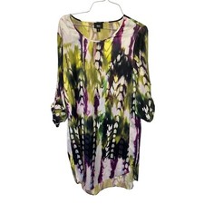 Mossimo Dress Multicolor Watercolor Roll Tab Sleeves Womans M
