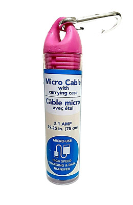 Micro-USB Charging Cable 2.1A   29.25'' High-Speed Data Transfer w/ Case Pink NEW