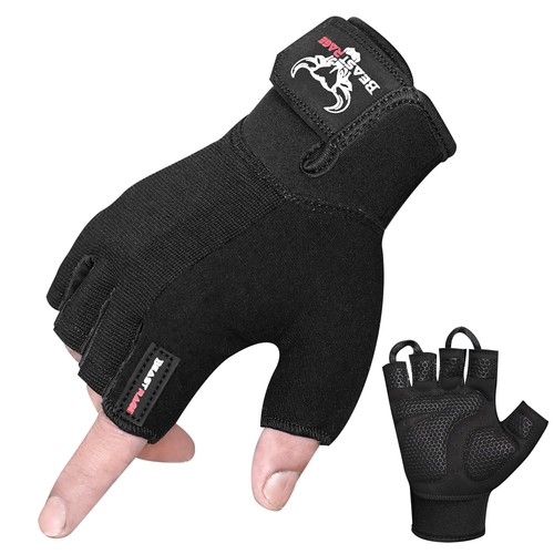 Gants De Fitness BIONIC Demi-doigts Pour Homme - Taille L, Noir, Poignée Renforcée, Soulagement Des Mains