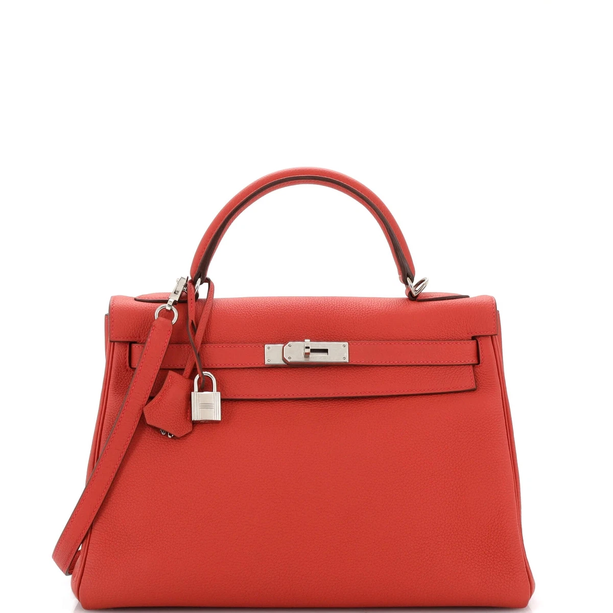 Hermes Kelly Handbag Geranium Togo with Palladium Hardware 32 Red