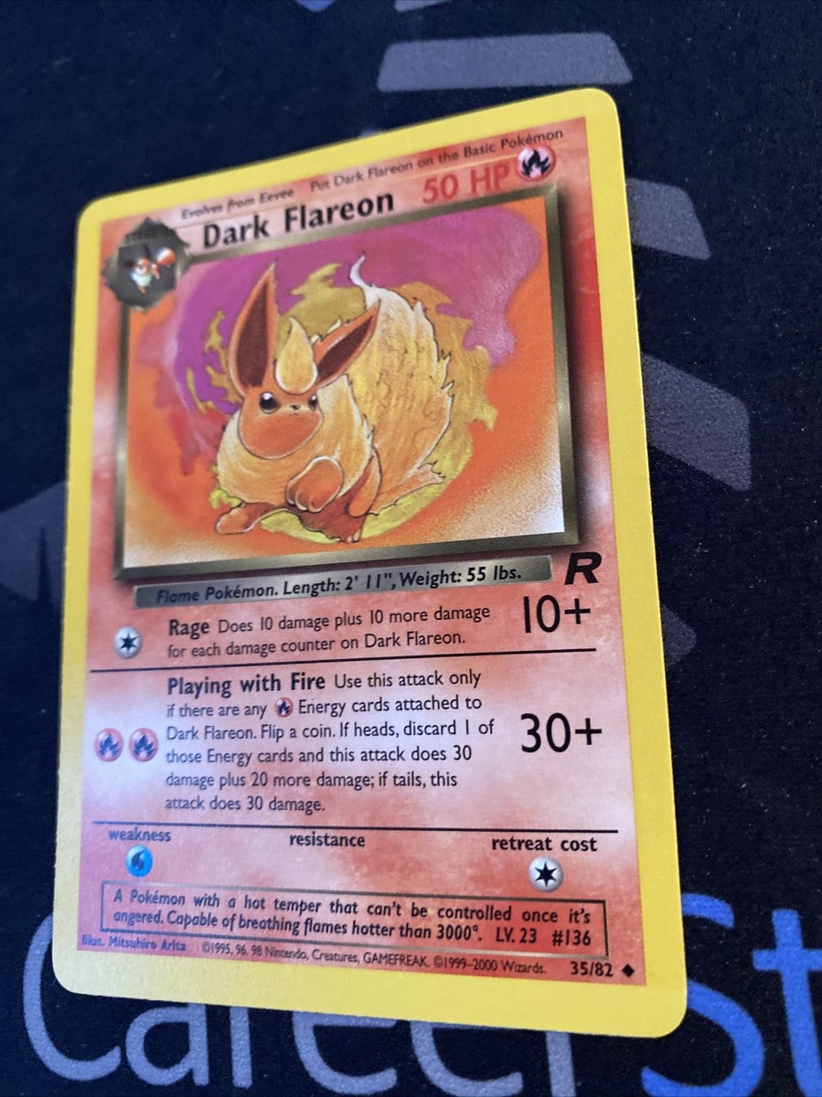 dark flareon pokemon card value : Old Back [PMCG4 No.136](Expansion Pack "Team Rocket") this attack does 30 damage. DARK FLAREON 2000 POKEMON ORIGINAL