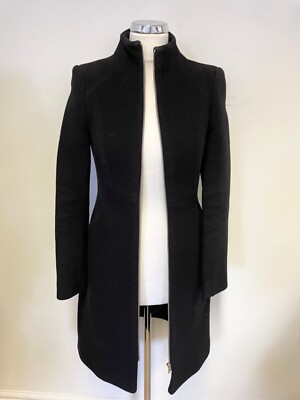 WHISTLES BLACK WOOL BLEND ZIP FRONT FITTED KNEE