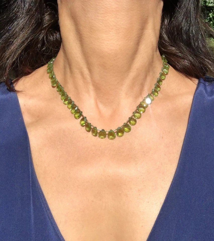 复古 Peridot Briolette 项链 Estate 精美珠宝 二手 14K 黄金 — 第 4/4 张图片