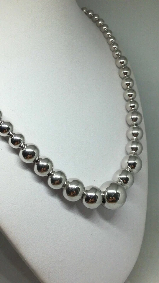 COLLANA ARGENTO DONNA  SFERE LISCE SCALARE MM 12 10 8 6 CM 40-45 RODIO EXPLOIT - Immagine 2 di 3