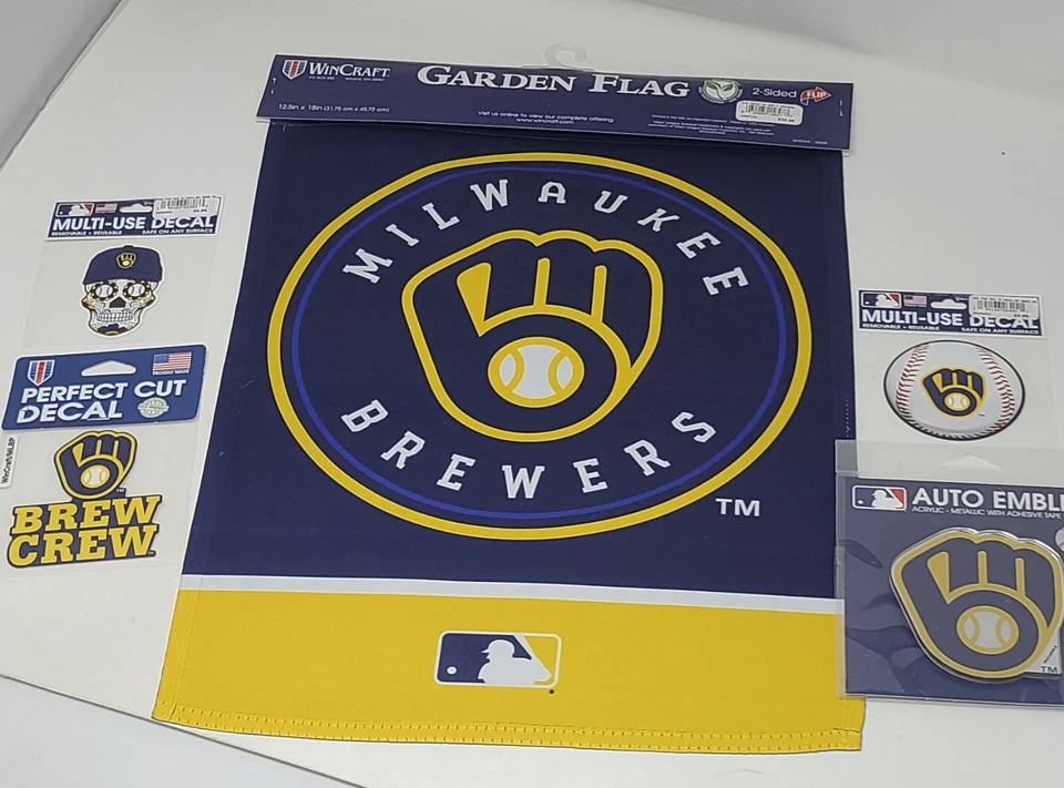 OFFICIAL MLB Milwaukee Brewers Merchandise 5 PACK Decals Flag Emblem - Image 2 of 2