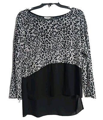 Women's Blu Pepper Long Sleeve Leopard Hi Low Blouse Size L
