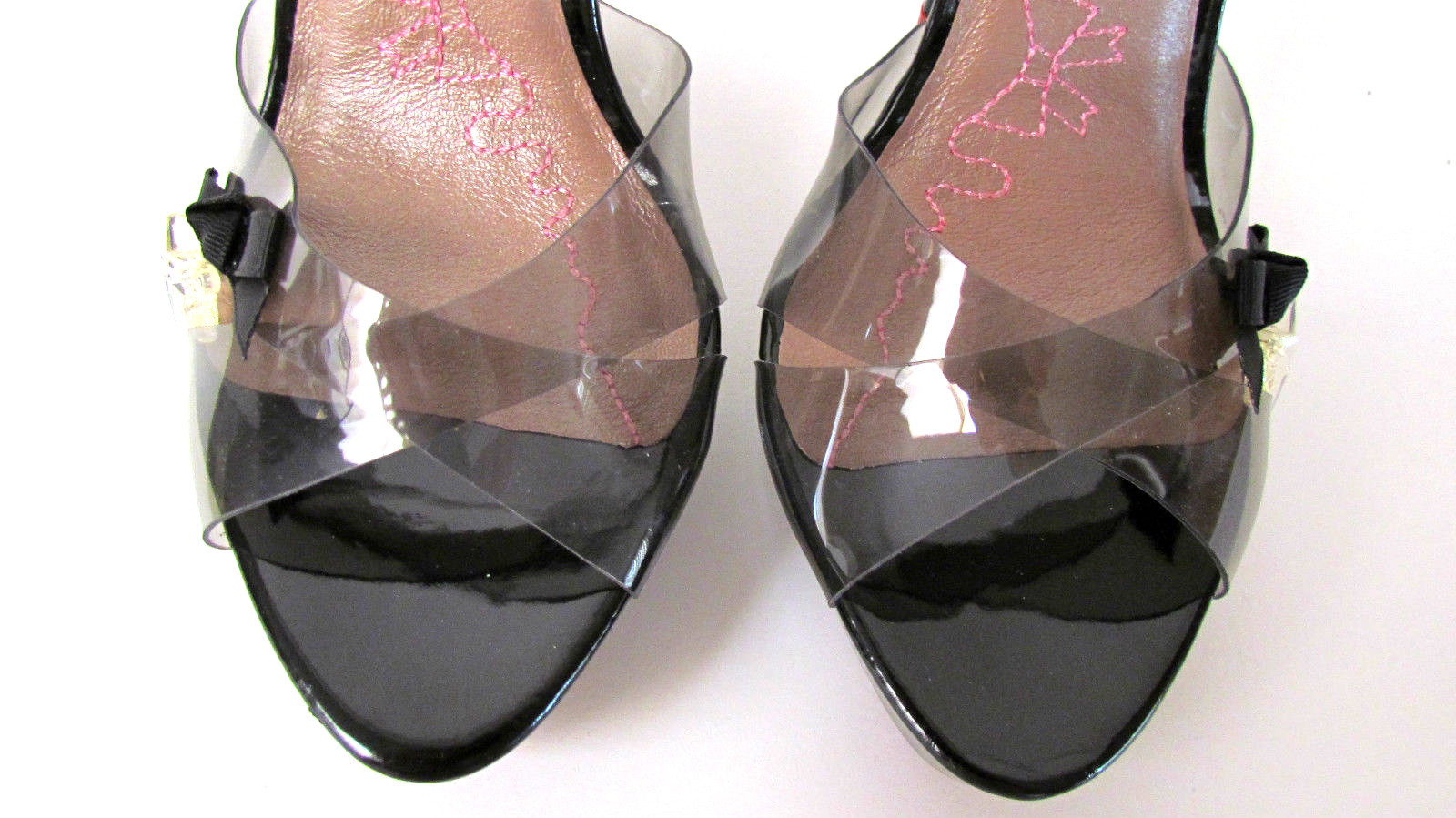 NEW FIORUCCI OPEN TOE CLEAR LUCITE BOW DETAIL HIGH HEEL PLATFORM SANDALS 9.M 4a4092 NEW FIORUCCI OPEN TOE CLEAR LUCITE BOW DETAIL HIGH HEEL PLATFORM SANDALS 9.M 4a4092