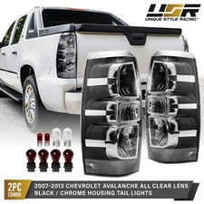 CLEAR Lens Chrome/Black Housing Tail Light (L+R) Pair For 07-13 Chevy Avalanche