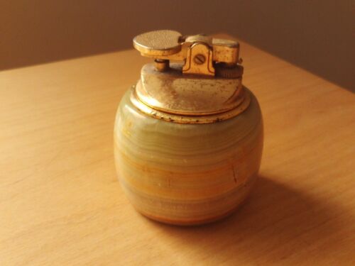 Vintage Marble Onyx &amp; Brass Table Lighter Collectable.