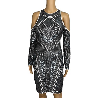 express black and silver sequin dress Express Silver Sequin And Black Lace Dress