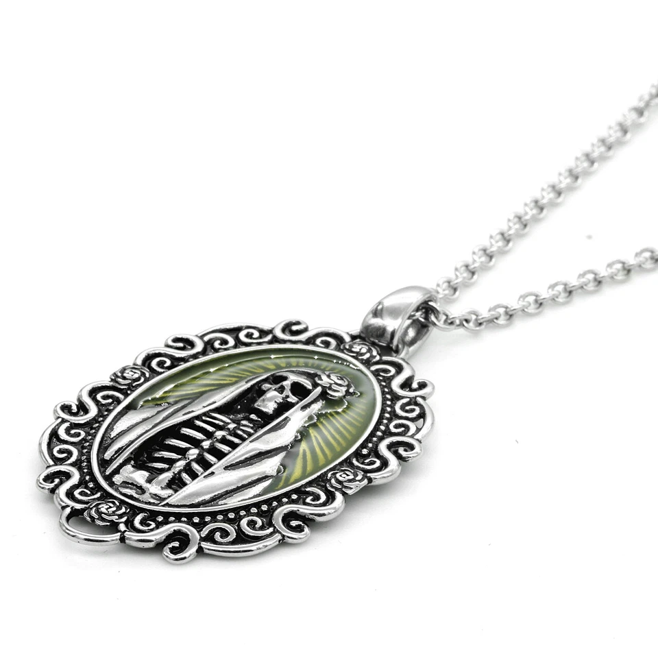 Camafeo Colgante Collar Esqueleto Calavera Rosa Collar con Epoxi Amarillo Foto 3 de 4