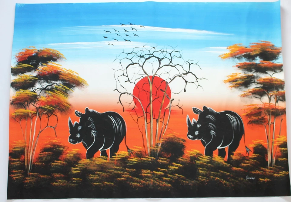 Nashorn Rhino afrikanisches Bild handgemalt auf Leinwand 100 x74cm aus Südafrika - Bild 1 von 1