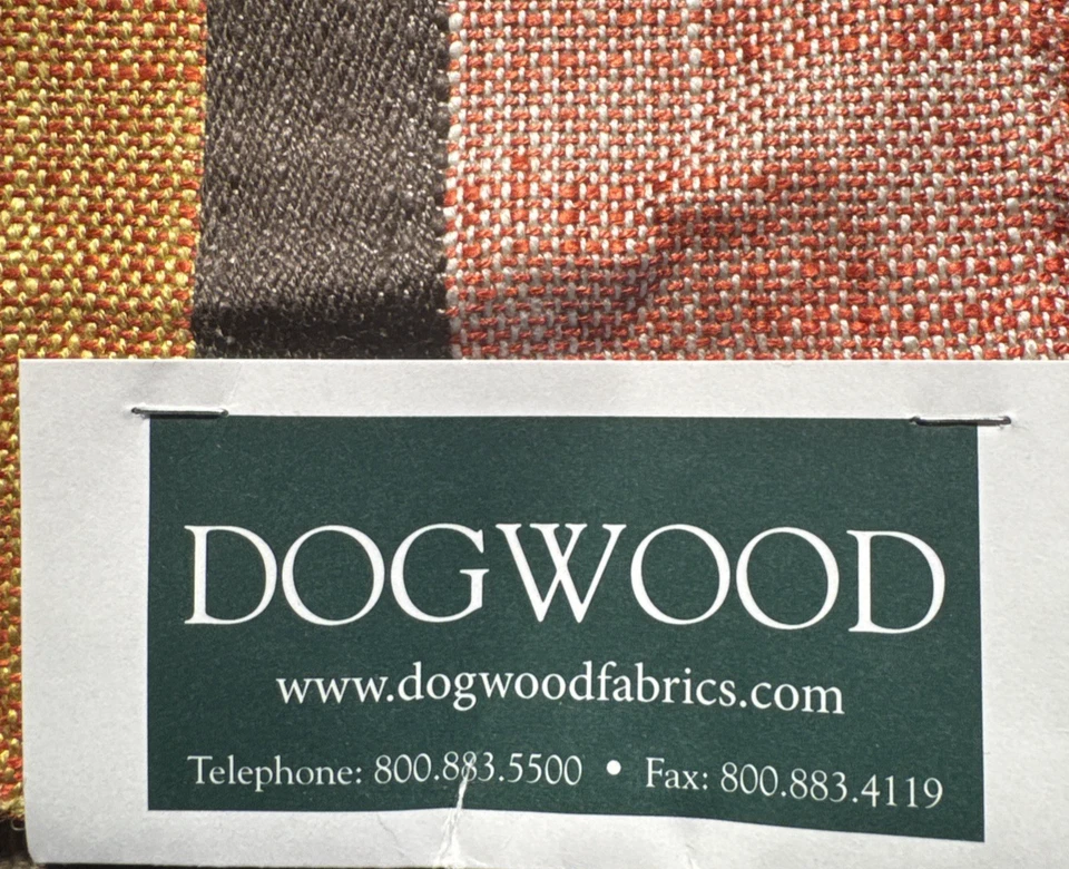 Dogwood Fabrics Alpine Plaid Orange Green Blue Linen Decor Fabric Sample #7 - Image 4 of 4