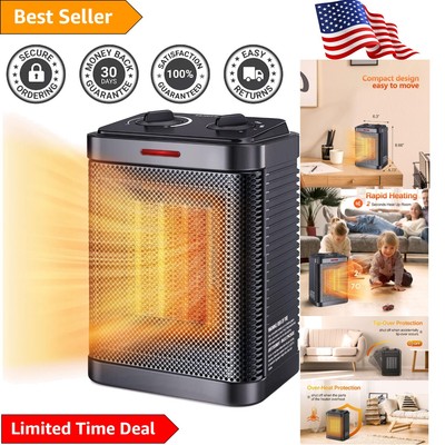 Indoor Space Heater with Adjustable Thermostat & 2s Fast Heating - Safe & Quiet