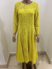 Cocktail  long Yellow Dress, Crochet, Long Sleeve. Size 8. With a small torn
