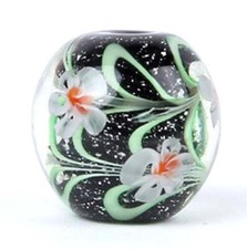 10pcs exquisite handmade Lampwork glass beads black green flower round 14mm