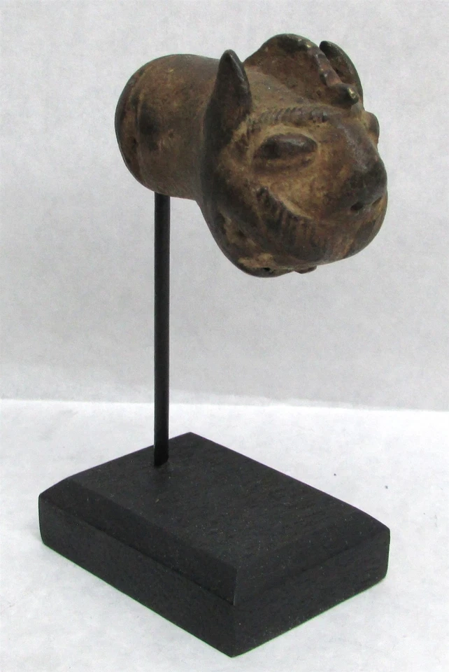 19th CENTURY INDIA BRONZE TIGER HEAD CANE HANDLE WITH DISPLAY BASE - Изображение 2 из 4