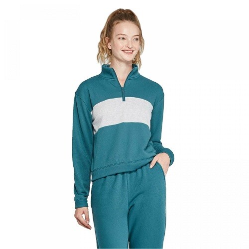 Fleece Quarter Zip Crew Sweatshirt Teal 