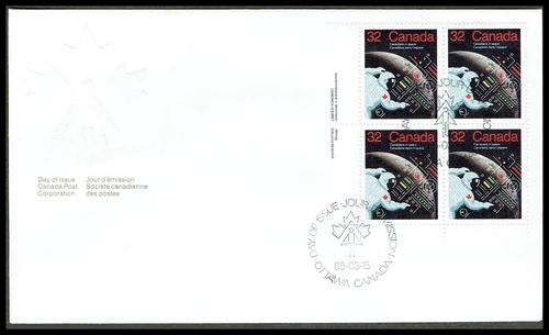 Canada FDC - 1985 - Canadians in Space, Scott # 1046 LL Plate Block